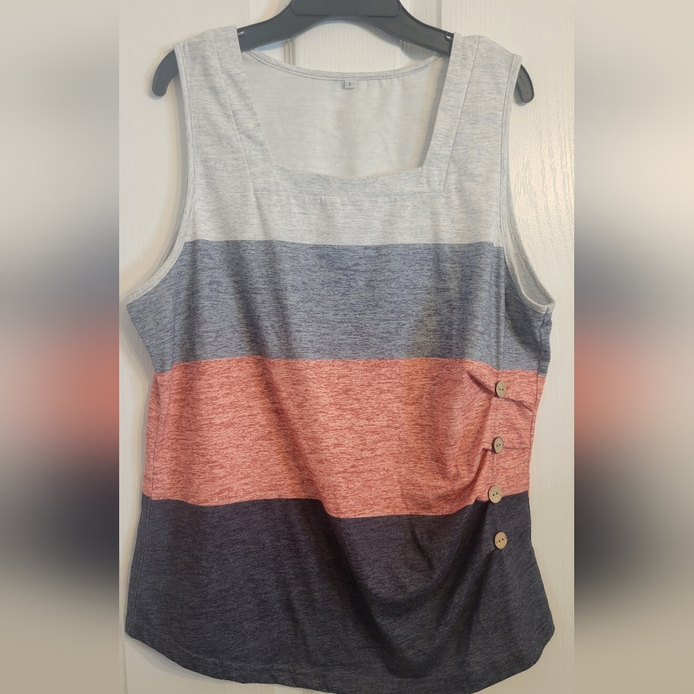 Striped Sleeveless Top with Button Detail